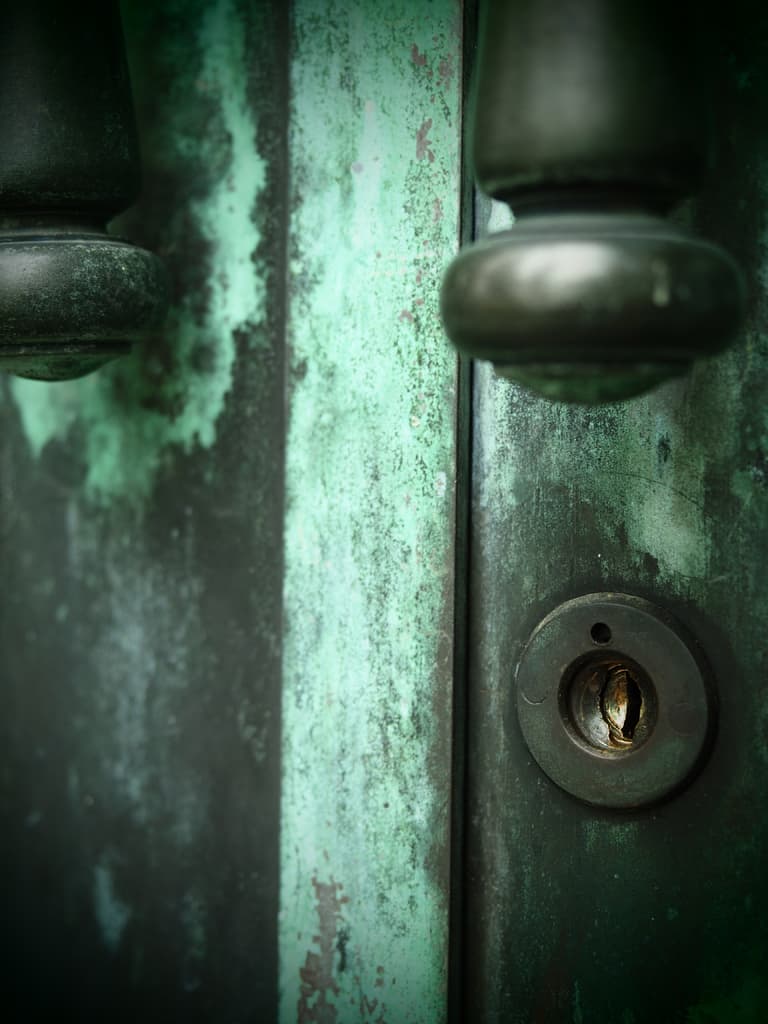 Eine Tür mit Griffen und einem Schloss.