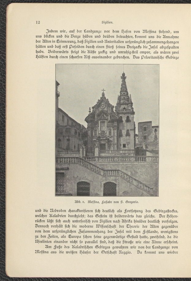 Ein altes Buch mit einer historischen Gebäude-Illustration auf dem Cover, umgeben von Text.