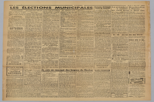 Titelseite der französischen Zeitung Les Élections Municipales mit weißem Hintergrund und Text über Kommunalwahlen.