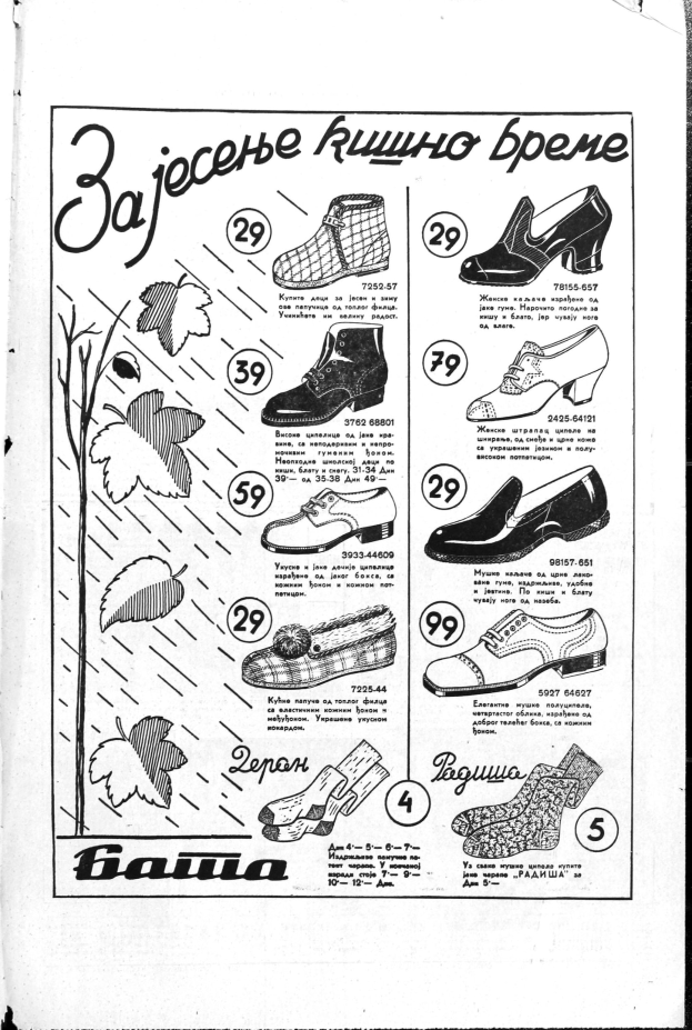 Ein abgenutztes Buch mit Drucken von verschiedenen Schuhen und begleitendem Text, mit einem einzelnen Paar Schuhe darauf.