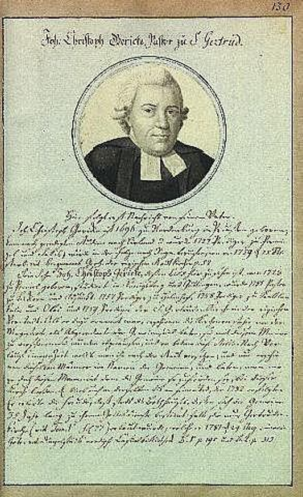 Porträt von Johann Wolfgang von Goethe in einer schwarzen Robe, identifiziert als erster deutscher Bundeskanzler, auf einem alten Dokument aus dem Jahr 1789 mit sichtbarem Text.