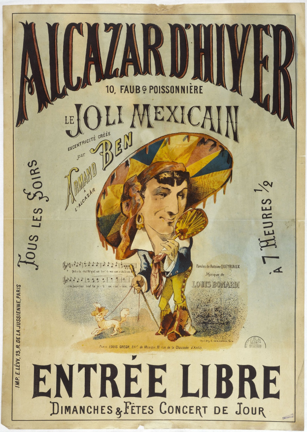 Ein Plakat für ein mexikanisches Konzert, das einen Mann mit Hut zeigt, mit Text, der das Ereignis beschreibt.