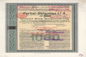 Ein altes deutsches Wertpapier, ausgestellt von der deutschen Regierung, mit Text und einem Stempel.