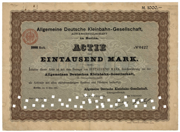 Altes deutsches Wertpapier, ausgestellt von der Regierung, mit Text und einem offiziellen Stempel.