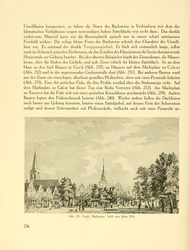 Ein aufgeschlagenes Buch mit einer Stadtansicht-Illustration, das von Gebäuden, Bäumen und Menschen begleitet wird, sowie begleitendem Text.