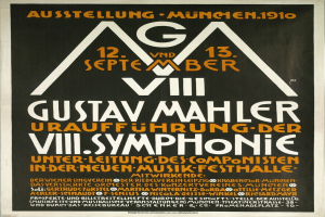 Ein Plakat für das sinfonische Konzert von Gustav Mahler in München, Deutschland, mit darauf geschriebenem Text.