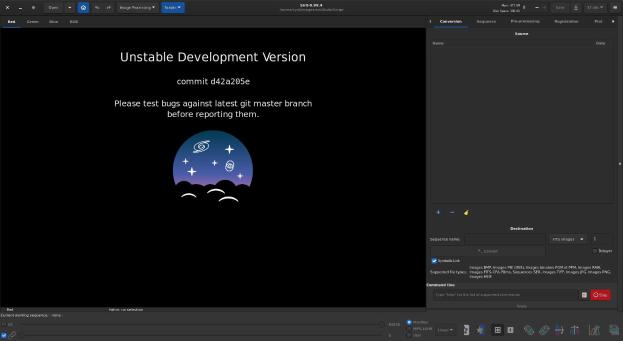 Screenshot eines Computerbildschirms mit fettgedrucktem Text "instabile Entwicklungsversion" auf schwarzem Hintergrund, wobei "unaufhaltsame Entwicklung" in hellblau hervorgehoben ist, zusammen mit Symbolen für eine Suchleiste, Dropdown-Menü und Fortschrittsbalken.
