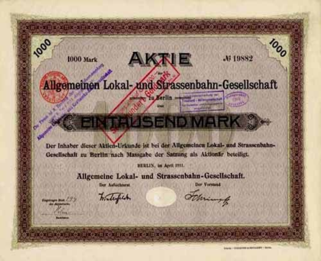 Alte deutsche Staatsaktie mit gedrucktem Text und numerischen Figuren.