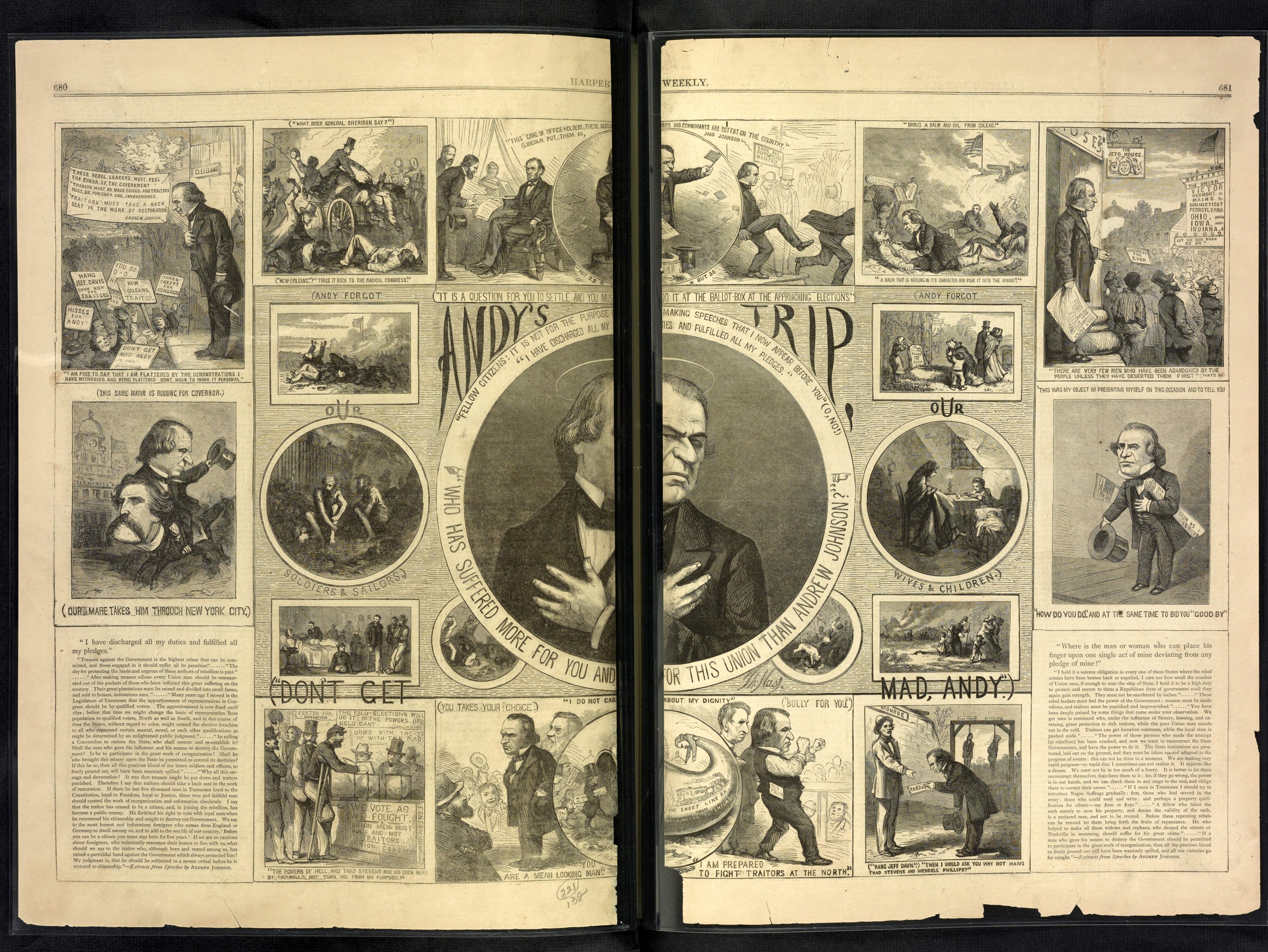 Öffne ein Comicbuch mit bunten Illustrationen von Charakteren und Szenen, begleitet von Text.