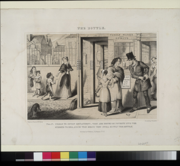 Gruppe von Menschen, die vor einem Gebäude mit einem Hund zu ihren Füßen stehen, halten ein Papier mit Text und Farboptionen, die unten angezeigt werden.