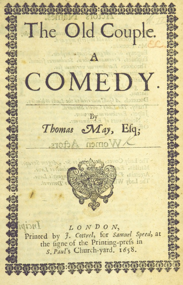 Titelblatt eines alten Buches mit dem Titel "The Old Couple: A Comedy" und einem Logo.