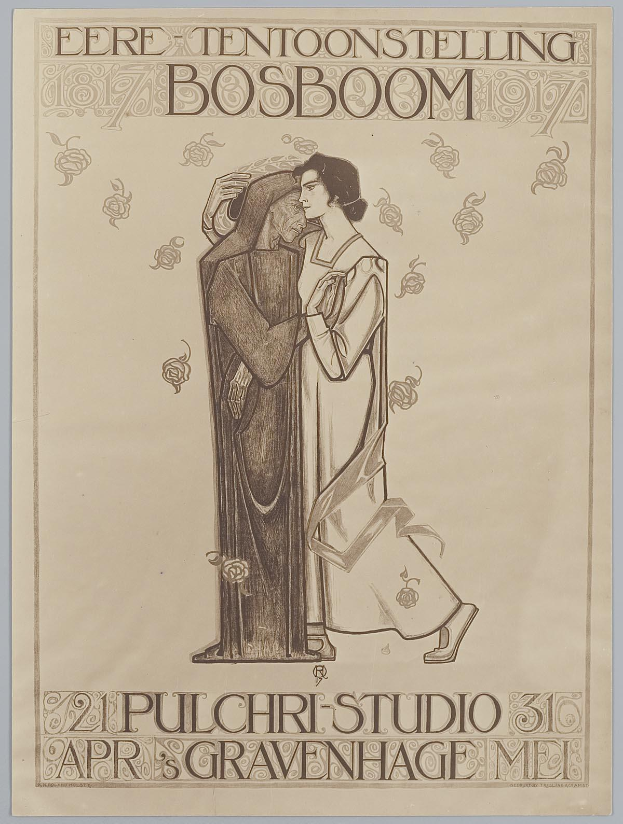 Ein Konzertplakat mit einem Mann im Anzug und einer Frau in einer Schürze, die nebeneinander stehen und ernst schauen, Text auf dem Plakat, der das Ereignis beschreibt.