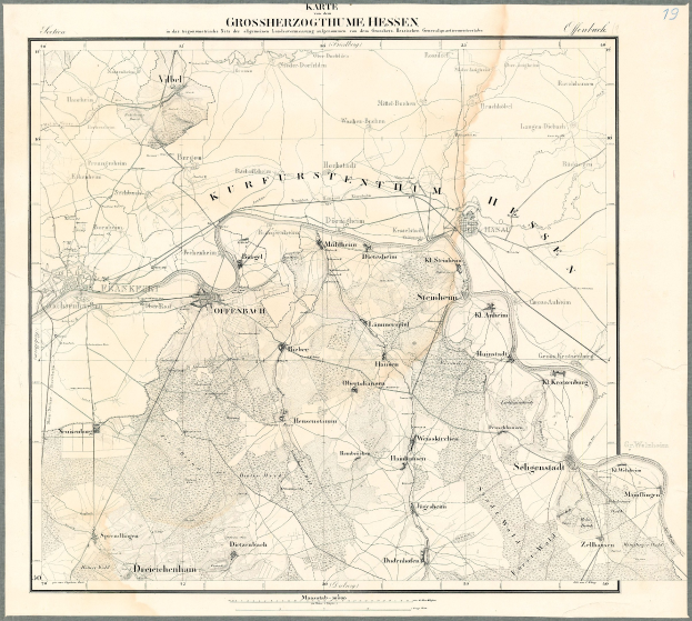 Schwarz-weiß-Karte von Hessen, Deutschland, in einem klassischen Foto Rahmen mit schwarzen Rändern und Text.