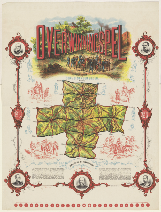 Eine bunte Karte von Überwiningspel, Deutschland, mit lachenden Menschen, Bäumen und beschrifteten Sehenswürdigkeiten.